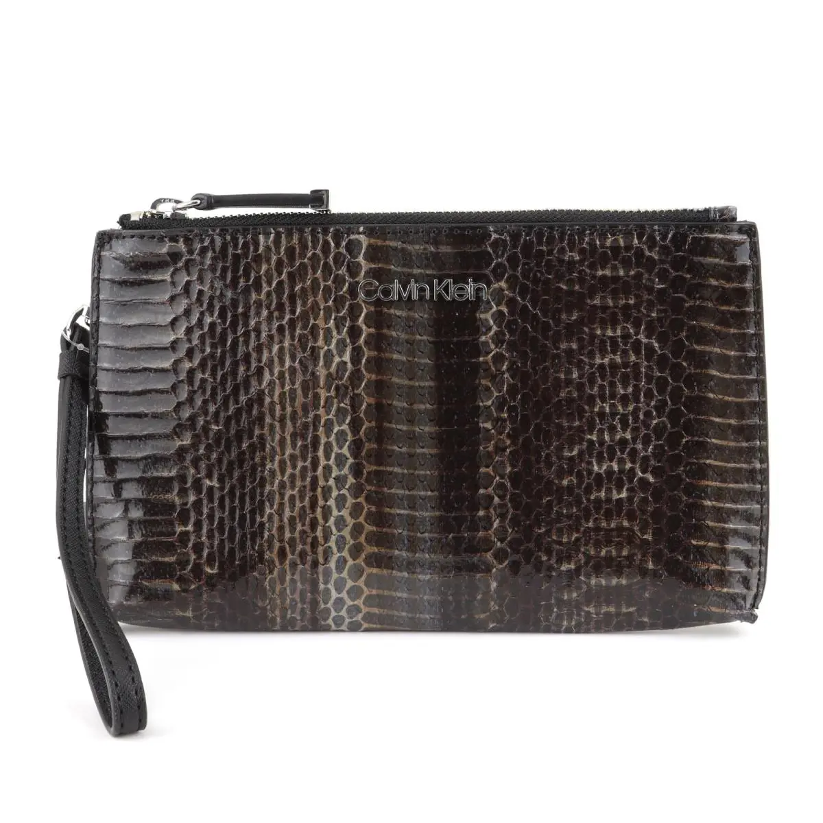 Calvin Klein Leather Python-embossed Wristlet / Clutch Dark Taupe