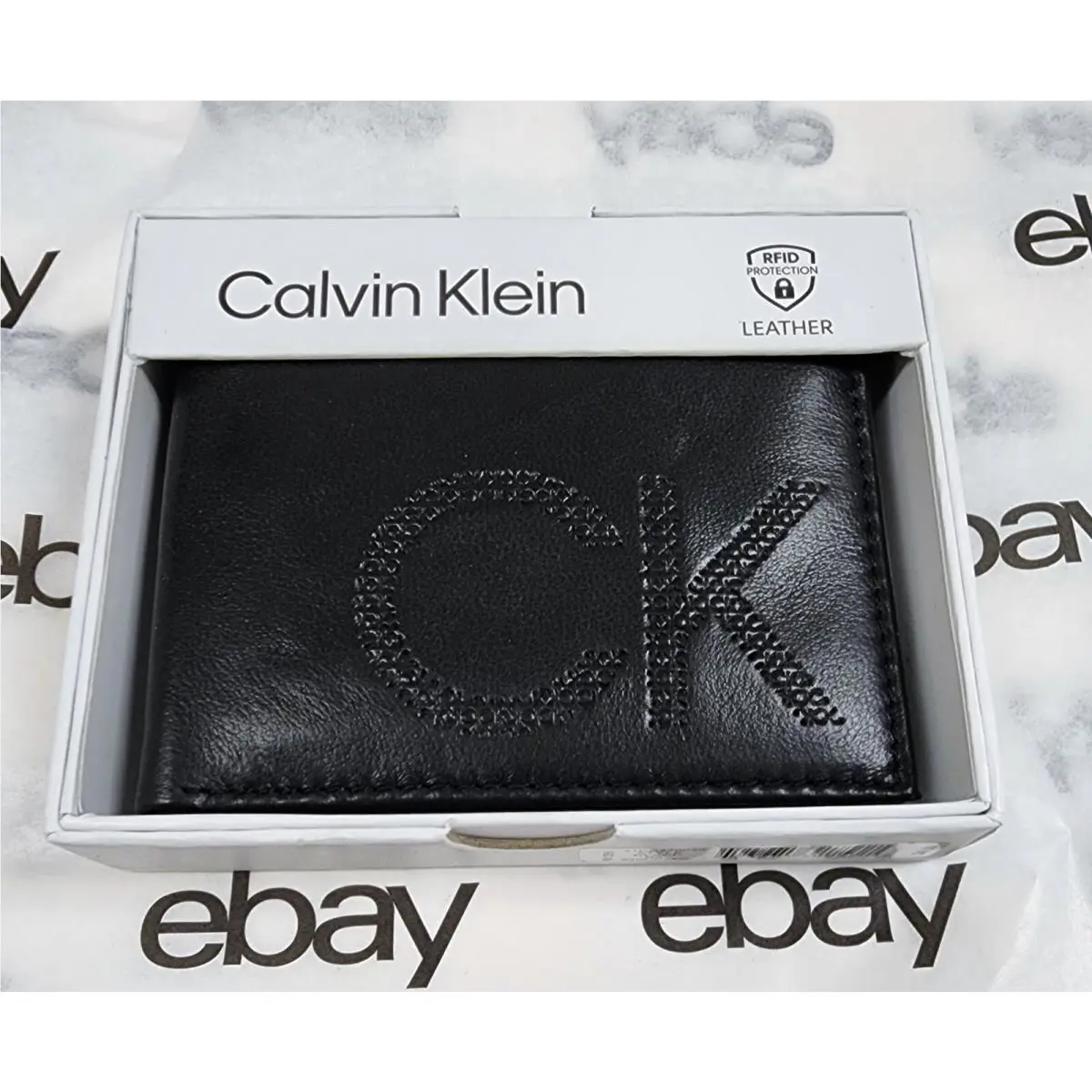 Calvin Klein Black Leather Logo Men`s Rfid Bifold Wallet