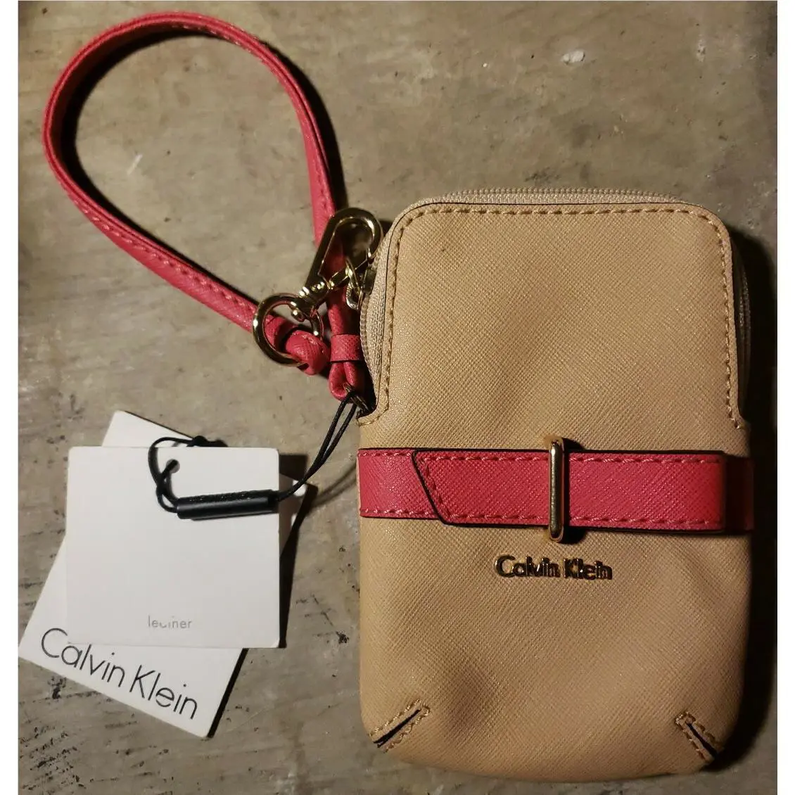 Calvin Klein Leather Zip Wallet Wristlet Nude/watermelon 6 ×4 ×1