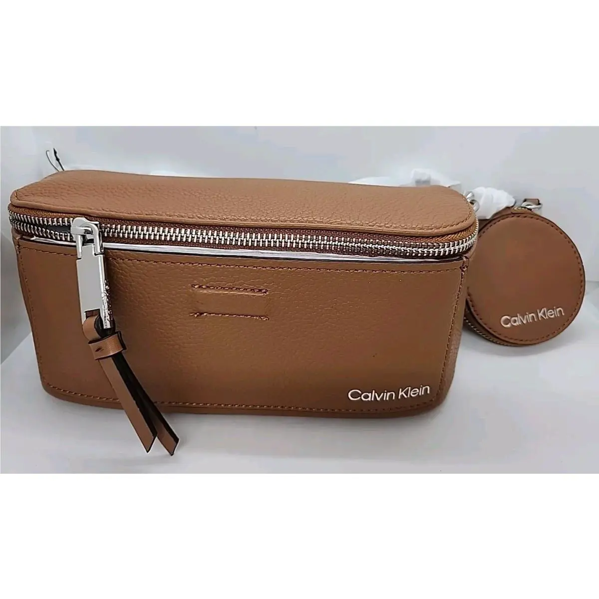 Calvin Klein Womens Brown Belt Bag with Round Zippered Pouch