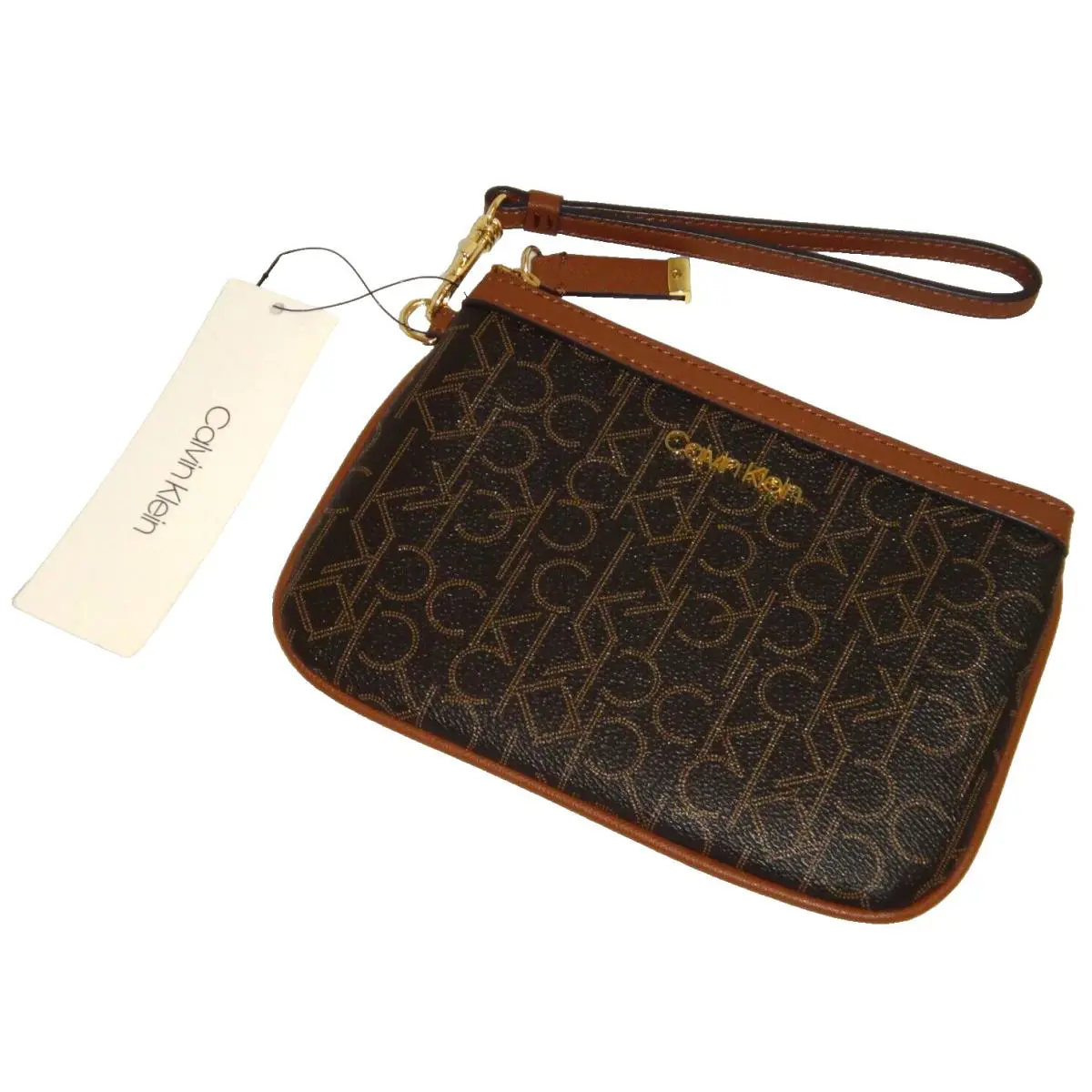 Calvin Klein Women`s CK Signature Wristlet Clutch Wallet Brown Luggage H8GLIKX1