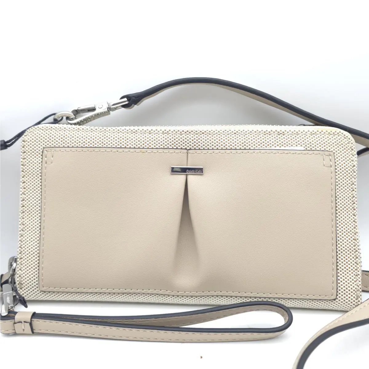 Calvin Klein Nickel Textured Woven Crossbody Wallet Mush Natural