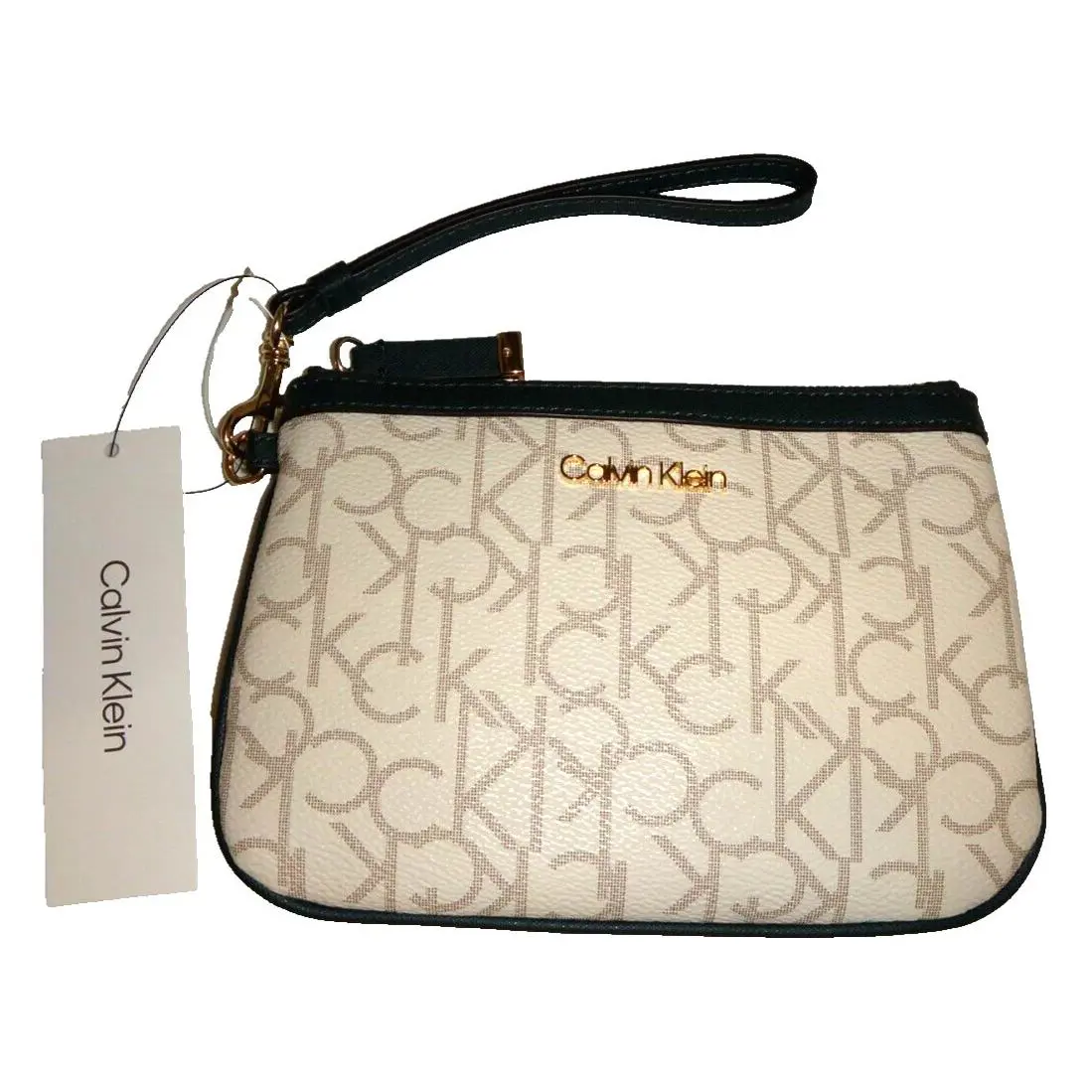 Calvin Klein Signature Hunter Combo Wristlet Clutch Wallet White Teal H8GLJKX1