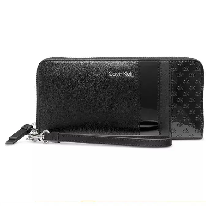 Wtb Calvin Klein Black Leather Patent Silver Zip Around Wallet Moon H4GLQ8VD