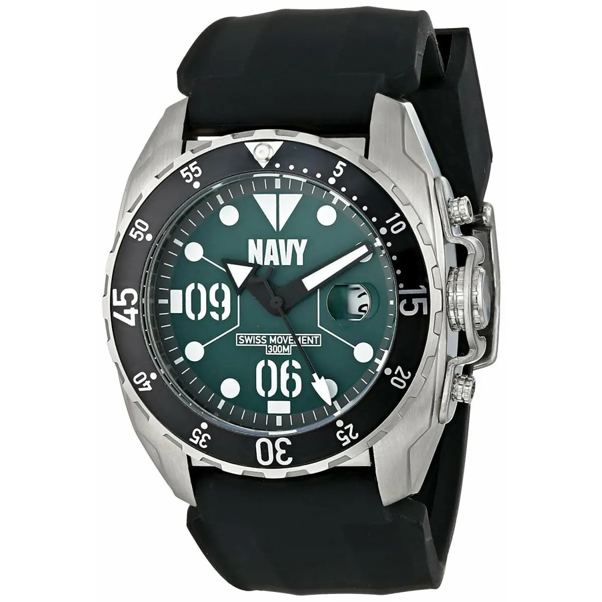 Mens Us. Navy WA434 C3 Watch Green/white Dial Black Silicone Strap by Wrist Armor
