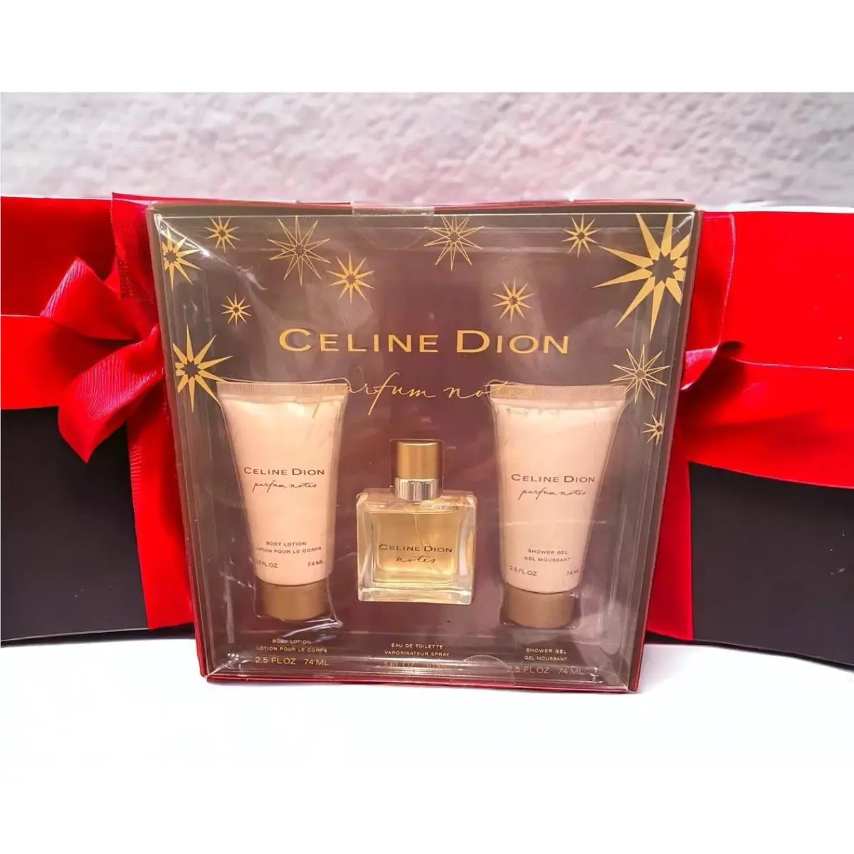 Celine Dion Parfum Notes Edt Spray 1oz + Body Lotion Shower Gel 2.5 oz Gift Set