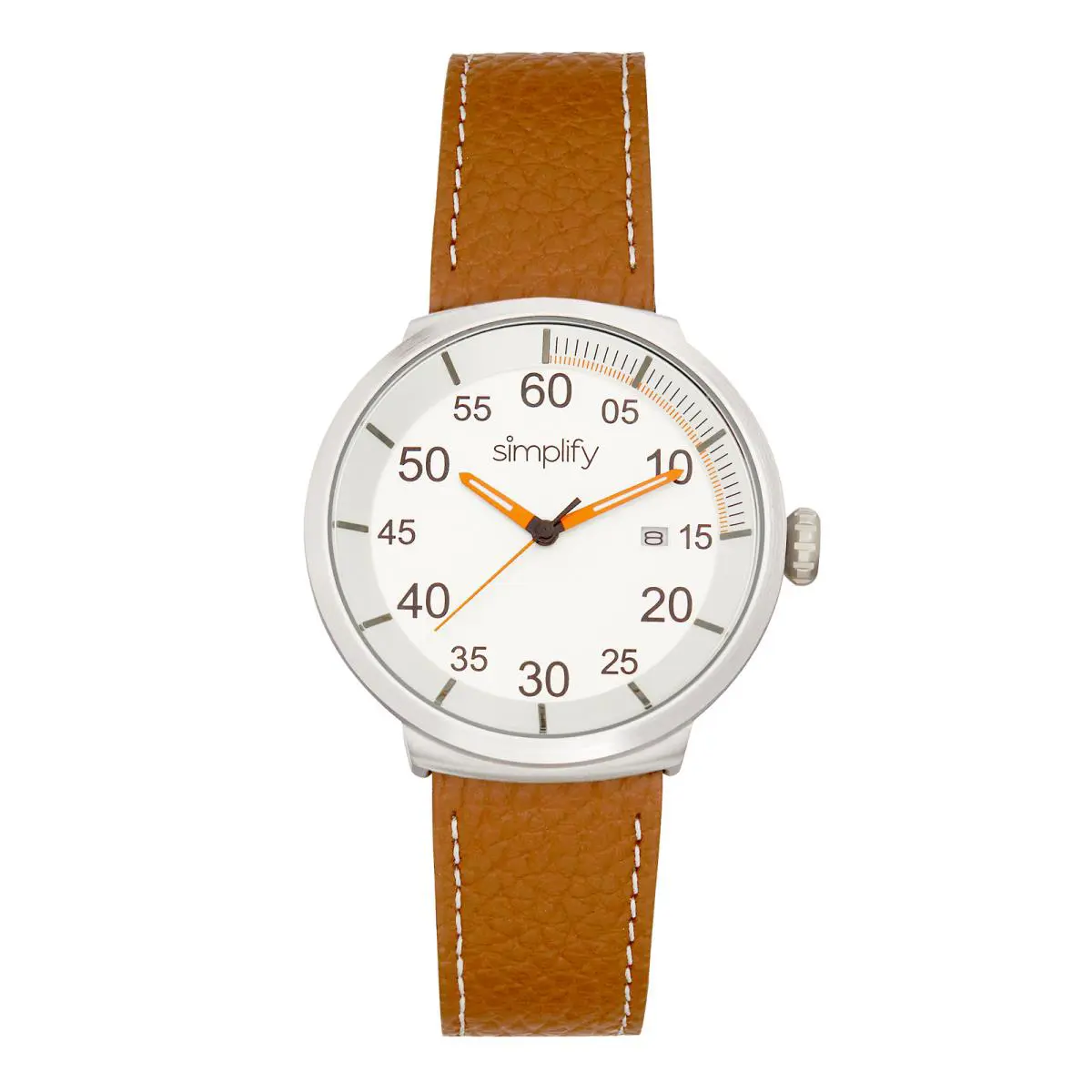 The 7100 Leather-band Watch W/date - Brown/silver by Simplify
