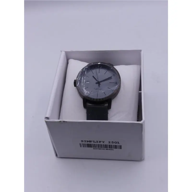 2501 Unisex Pewter Dial Black Leather Silver Watch by Simplify
