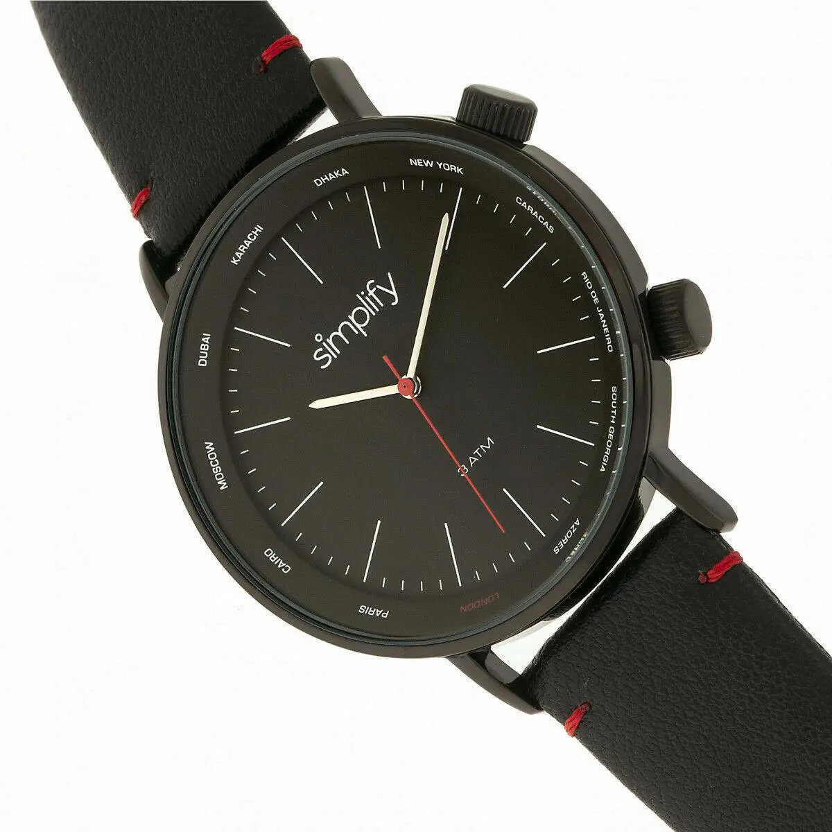 the 3300 Black Dial Black Leather Watch SIM3306 by Simplify