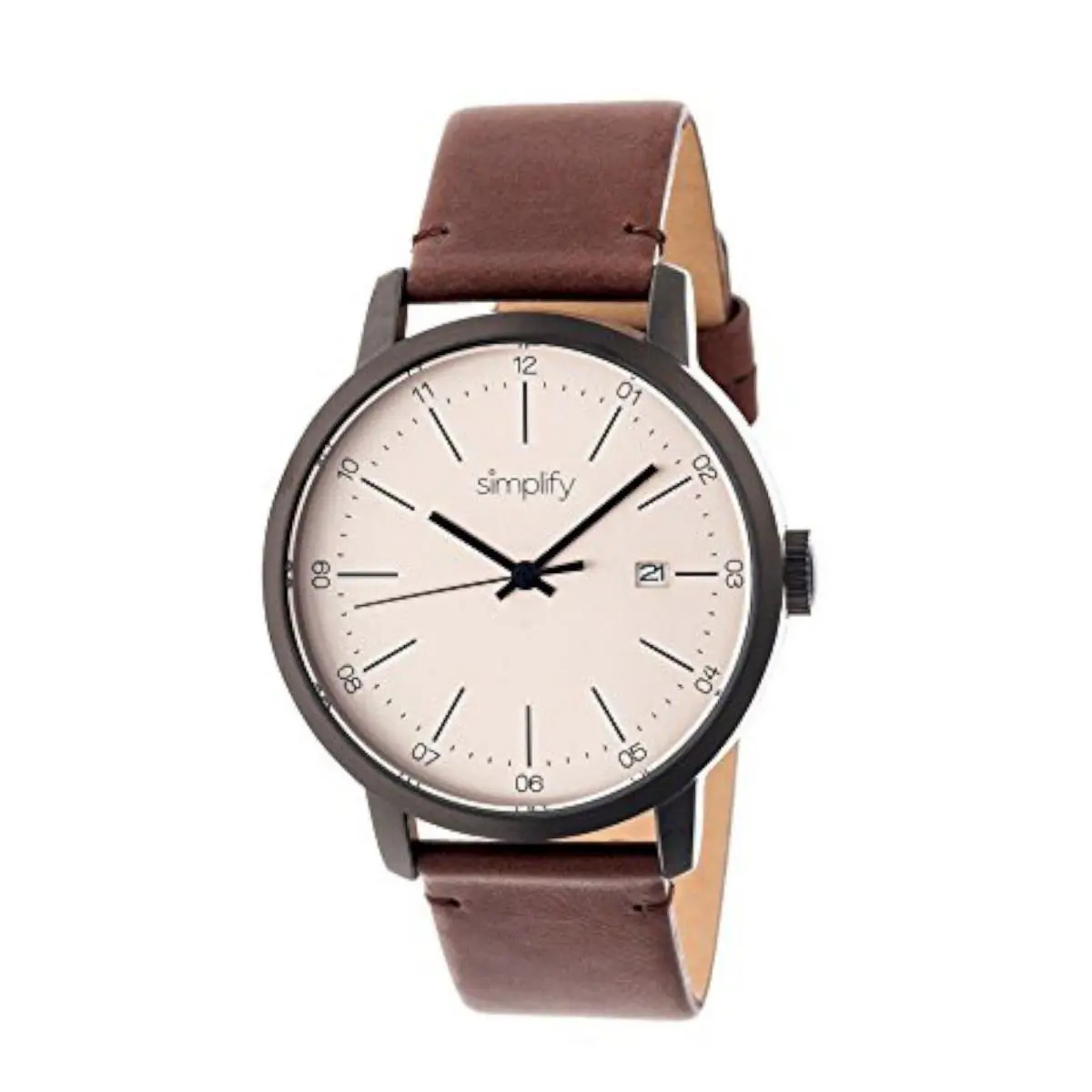 2504 Mens 2500 Collection Pewter Dial Brown Leather Dark Grey Watch by Simplify