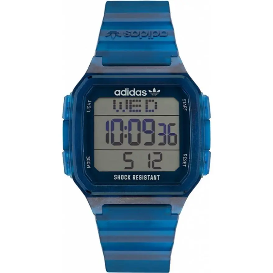 Adidas Originals Digital Blue Shock Resistant Quartz Men`s Watch AOST22552 - Dial: Gray, Band: Blue, Bezel: Dark Blue
