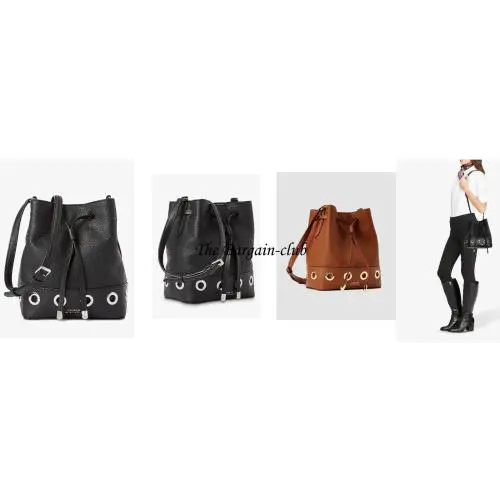 Lauren Ralph Lauren Debby II Drawstring Leather Bucket Bag Black/silver