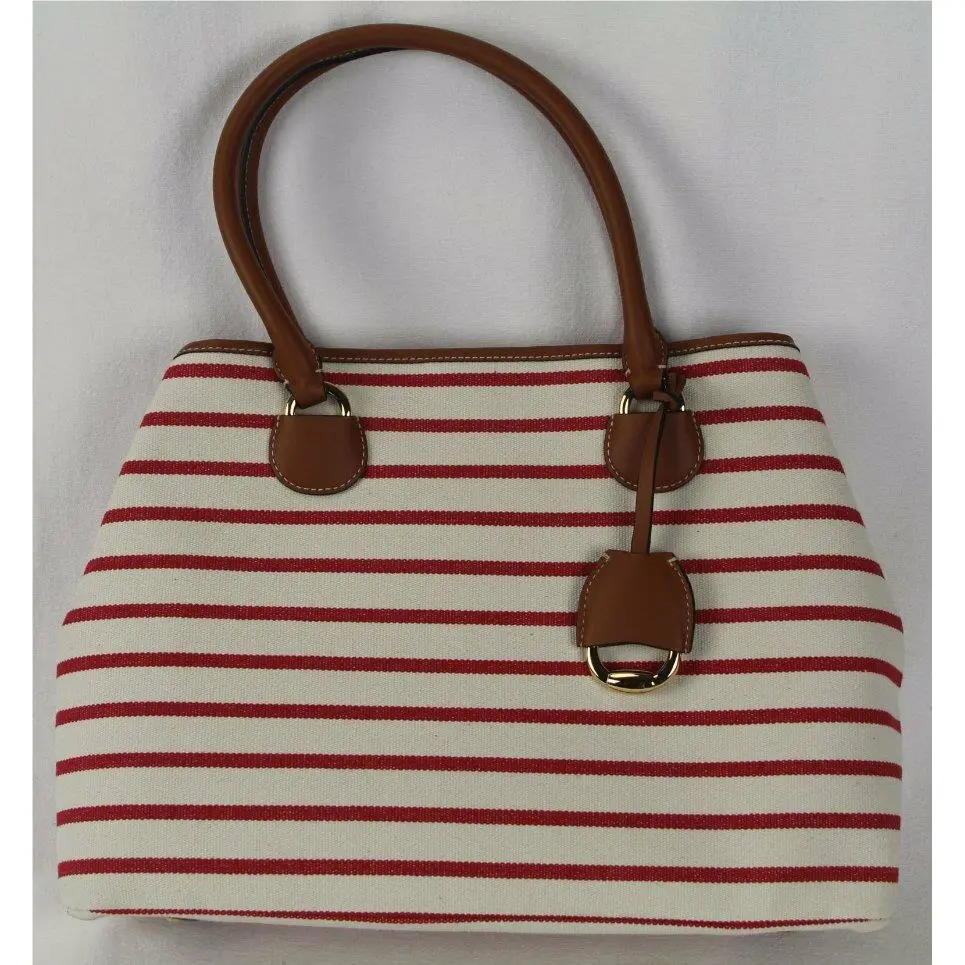 Ralph Lauren Red Stripe Canvas Leather Purse