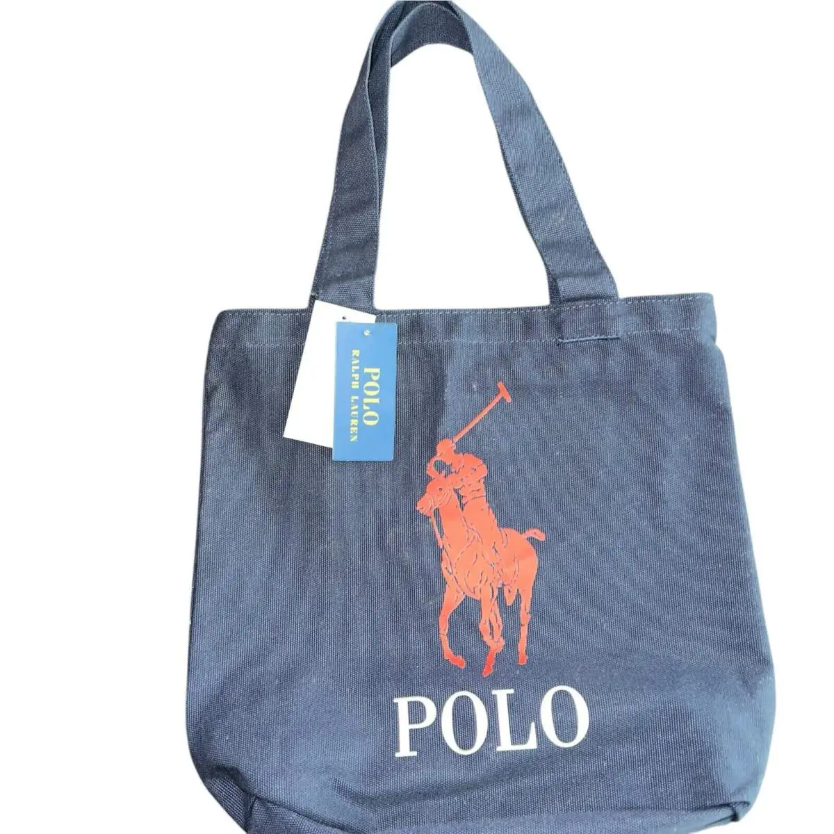 Ralph Lauren Navy Canvas Tote Bag Big Pony Logo Zip Top