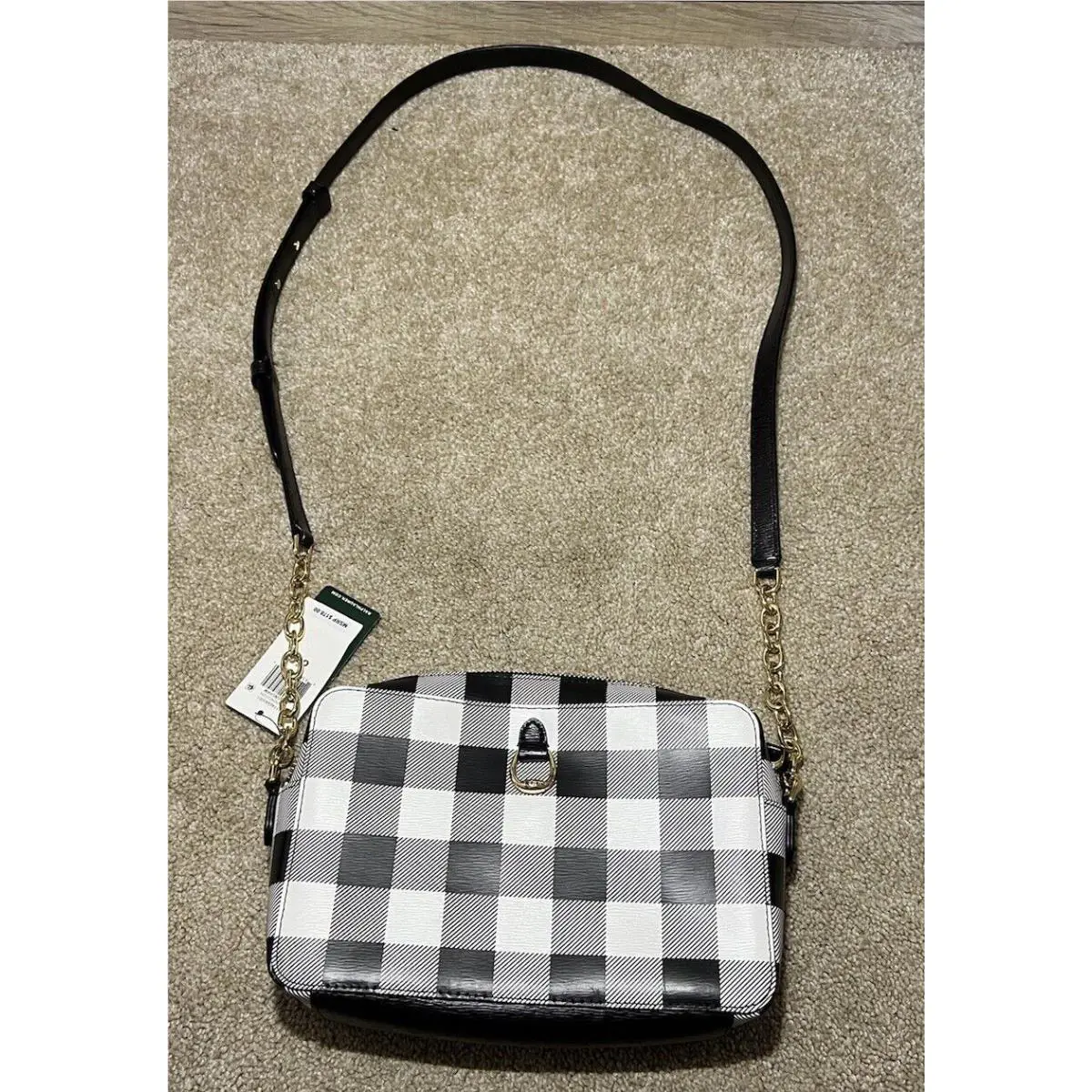 Ralph Lauren Crossbody Bag Checkerboard Black Bennington Gingham Purse