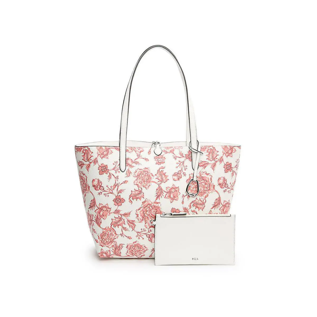 Ralph Lauren Pebble Grain Reversible Tote Medium Porcelain Floral/v Nip