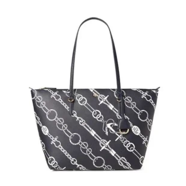 Ralph Lauren Leather Keaton Bag Anchors Women Tote Handbag Anchor Blue