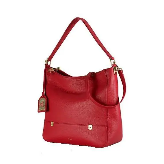 Ralph Lauren Red Leather Morrison Double Zip Hobo Shoulder Bag Women