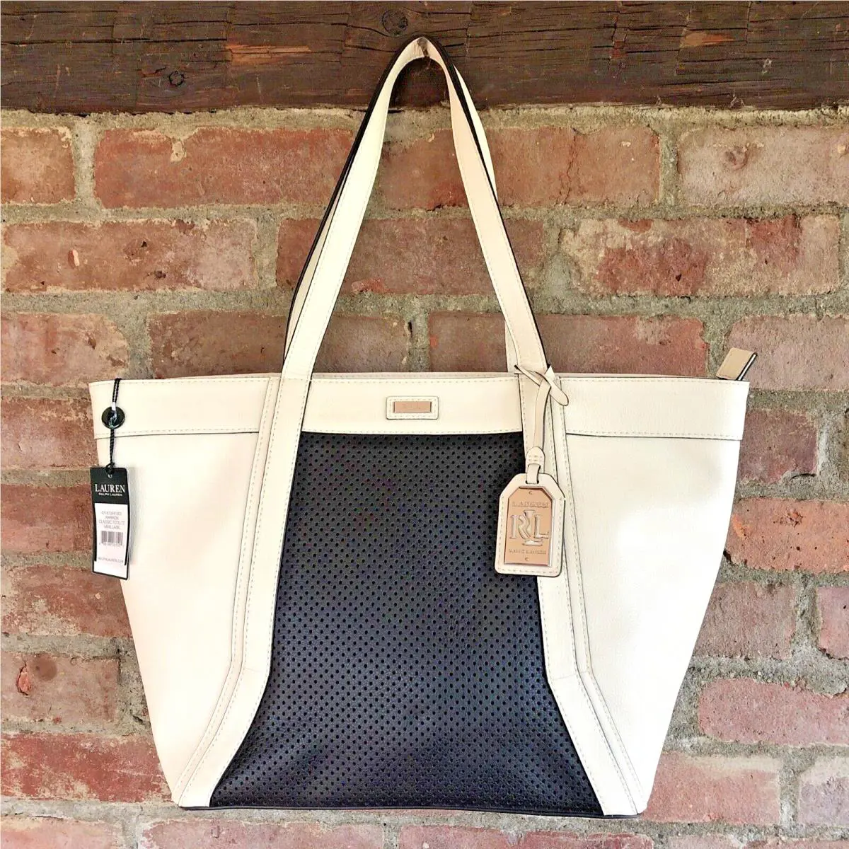 Ralph Lauren-large Black and White Leather Handbag/purse/sachel