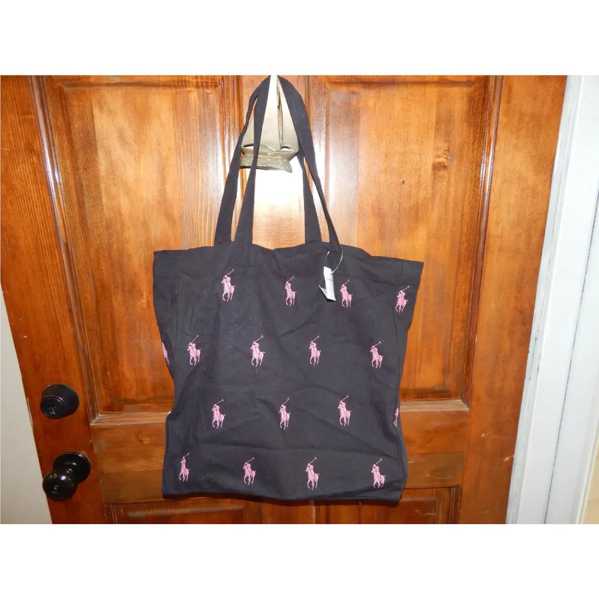 Polo Ralph Lauren Black Canvas Tote Breast Cancer Awareness Pink Pony Rare