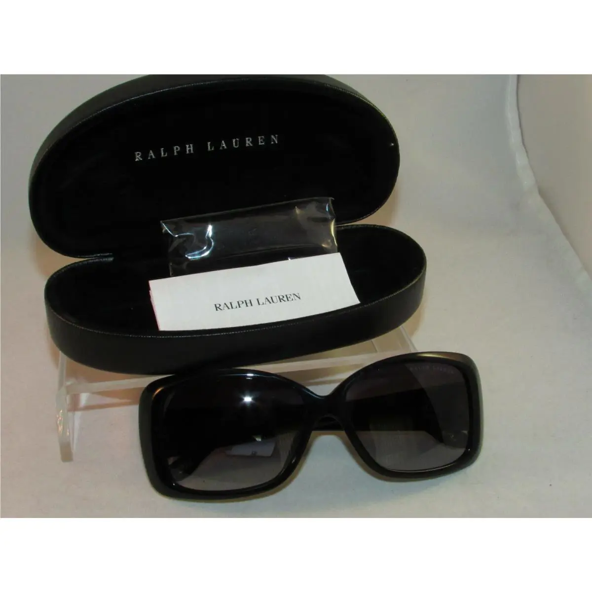 Ralph Lauren Sunglasses Hard Clam Shell Leather Case Cleaning Cloth