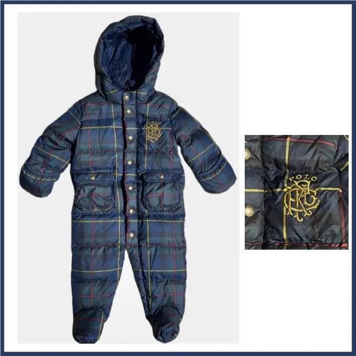 Ralph Lauren Infant Channel-quilted Plaid Bunting Navy Multi SZ 6 Month