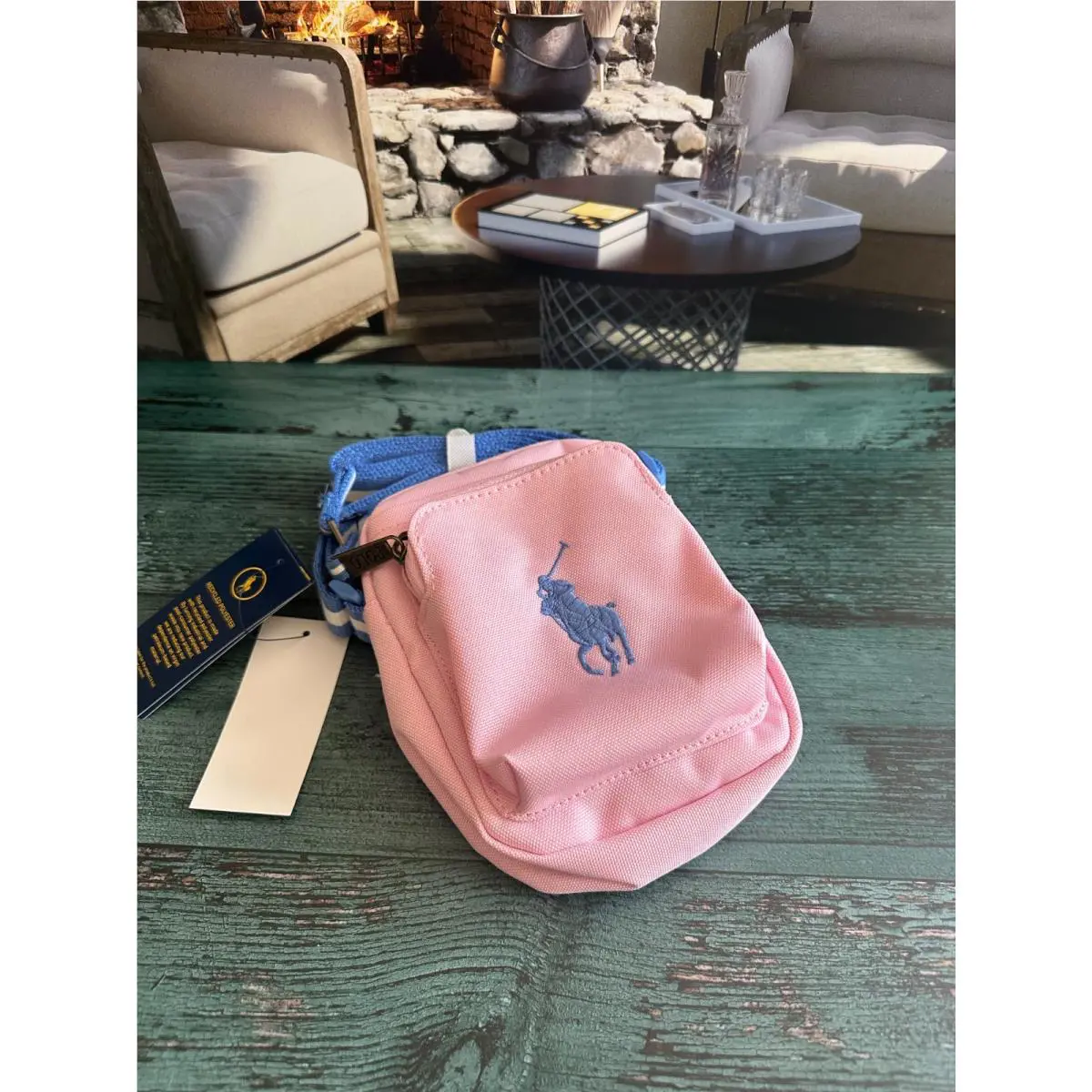 Polo Ralph Lauren Embroidered Big Pony Crossbody Shoulder Bag Carmel Pink