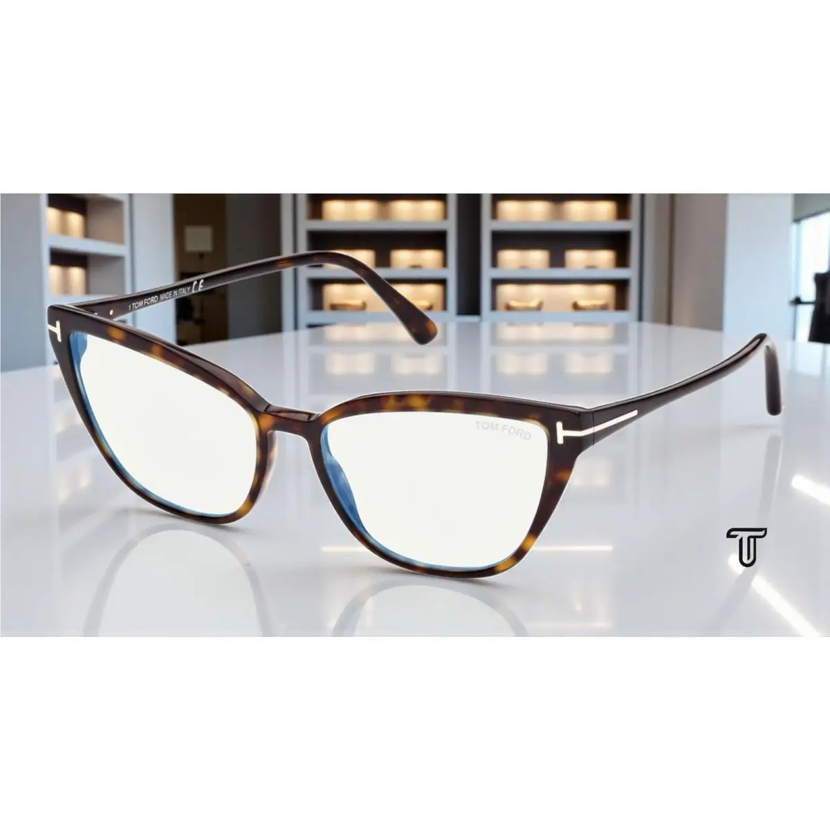 Tom Ford FT5825-B 052 Cat Eye Havana Blue Block Lens 55 mm Women`s Eyeglasses