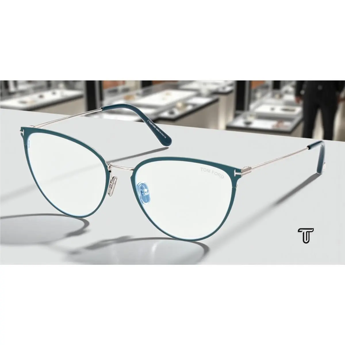 Tom Ford FT5840 B 087 Metal Shiny Turquoise 56 mm Women`s Eyeglasses