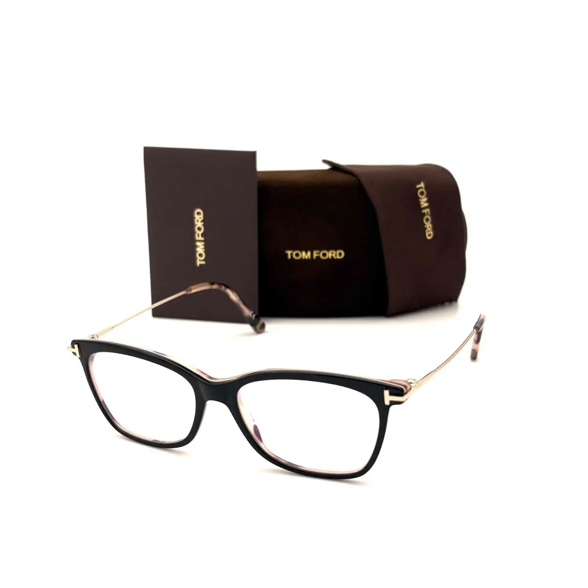 Tom Ford FT5712 005 Black Gold / Clear Lens 50mm Eyeglasses TF5712