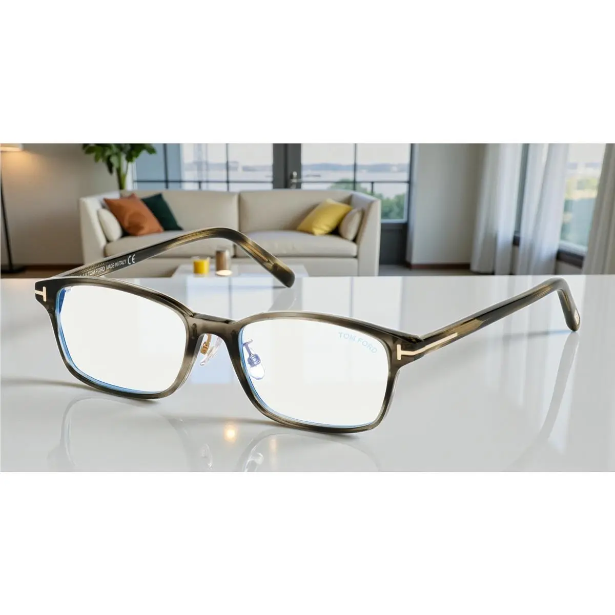 Tom Ford FT5647-D-B 005 Striped Blk Havana Clear Plastic 53 mm Men`s Eyeglasses