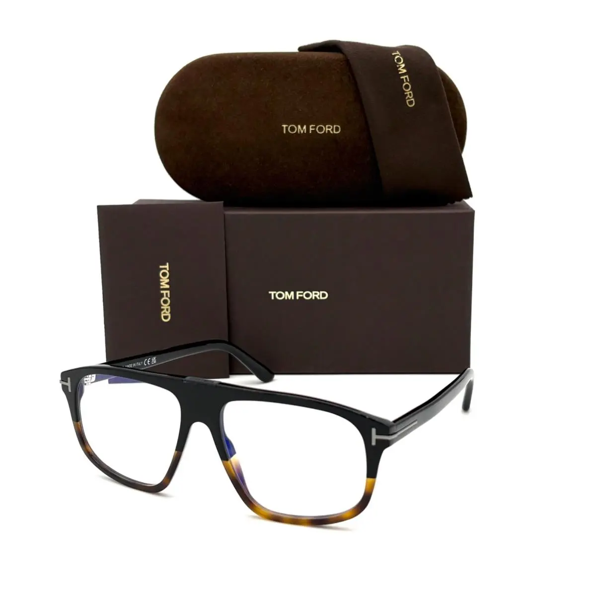 Tom Ford FT5901 056 Black Tortoise / Blue Block 55mm Eyeglasses TF5901