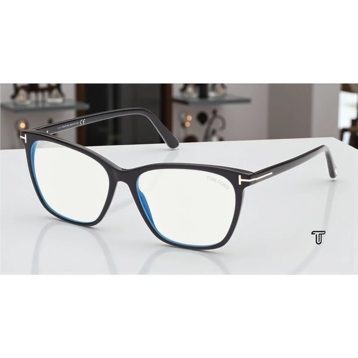 Tom Ford FT5762-B 001 Square Shiny Black Demo Lens 55 mm Women`s Eyeglasses