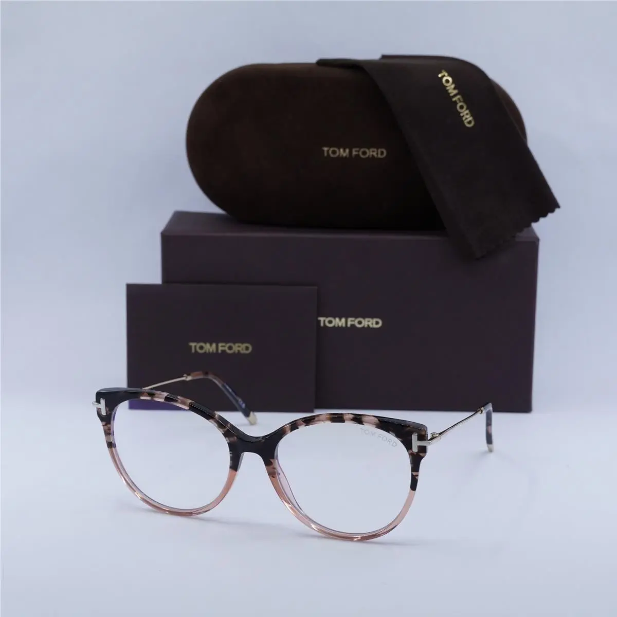Tom Ford FT5770-B 055 Shiny Blush Havana/rose Gold/clear Blue Light Block