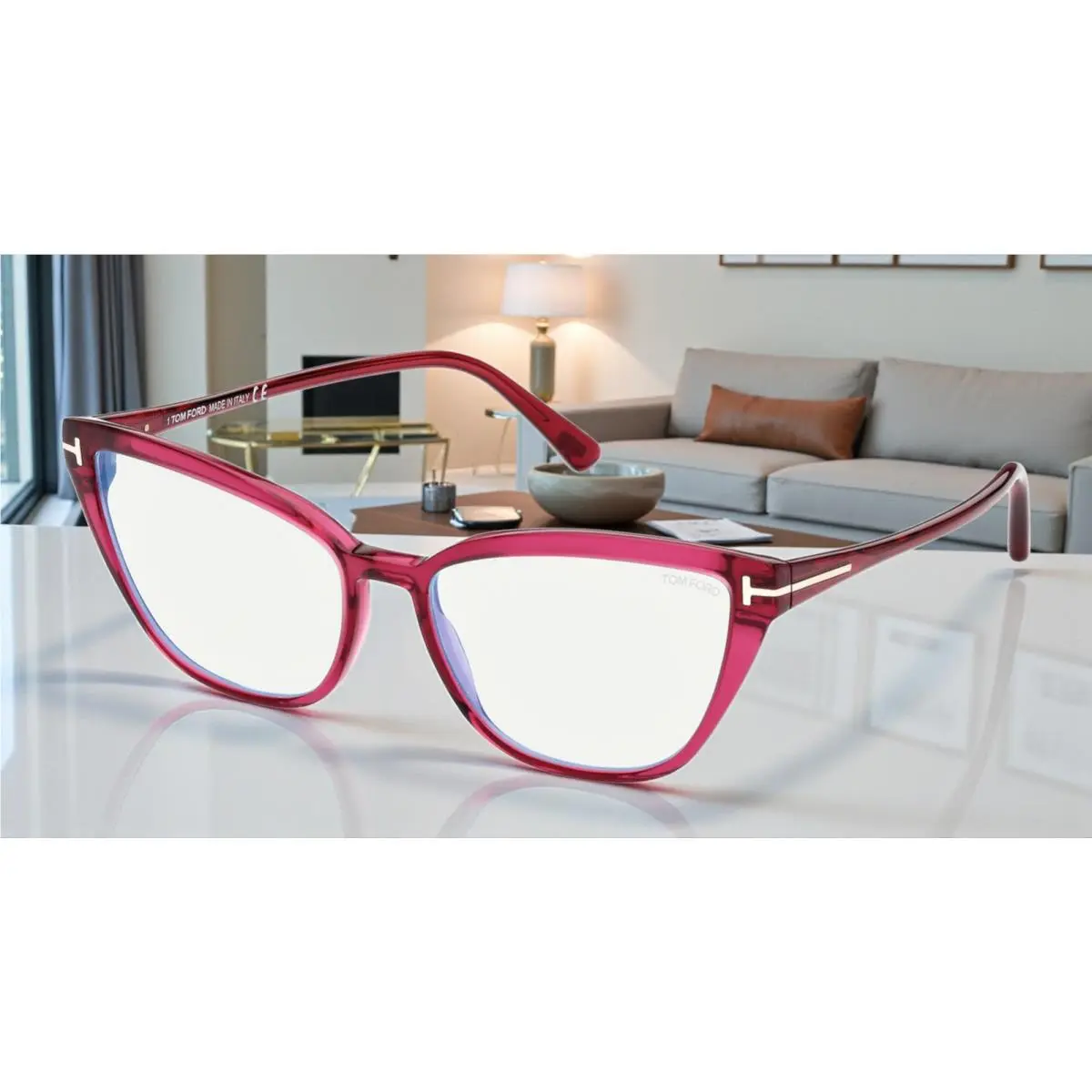 Tom Ford FT5825 B 075 Shiny Fuxia Blue Block Lens 55 mm Women`s Eyeglasses