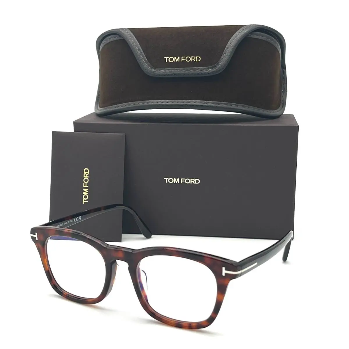 Tom Ford FT5870-B 054 Red Havana / Blue Block 52mm Eyeglasses TF5870 - Frame: Red Havana