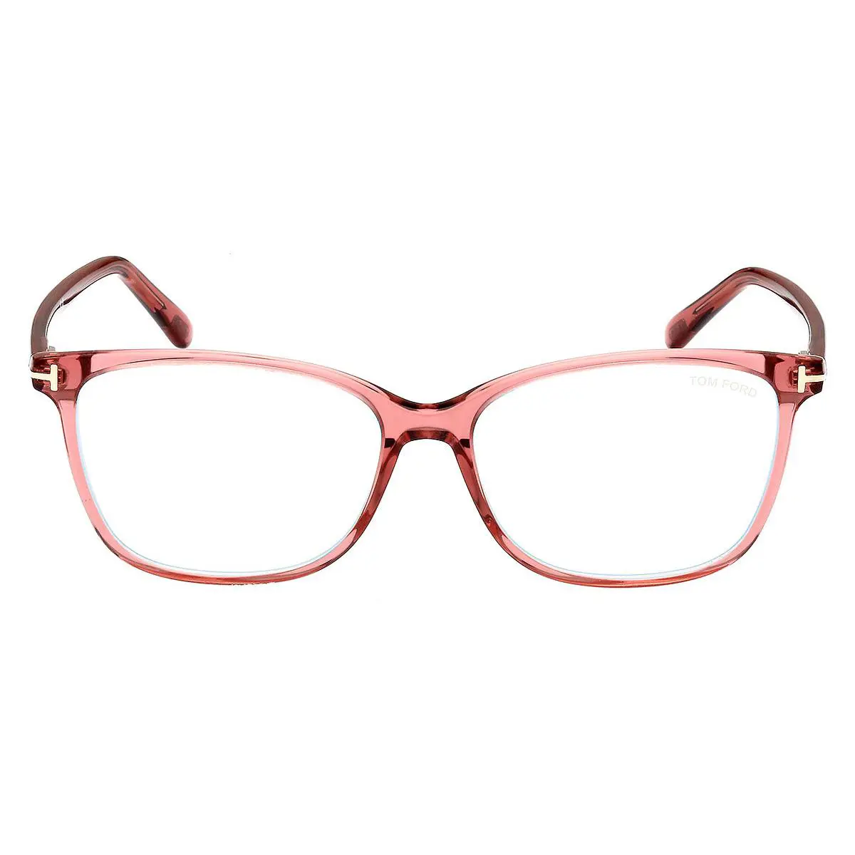 Tom Ford FT5842-B Eyeglasses Shiny Transparent Pink/t Logo Blue Block 56mm