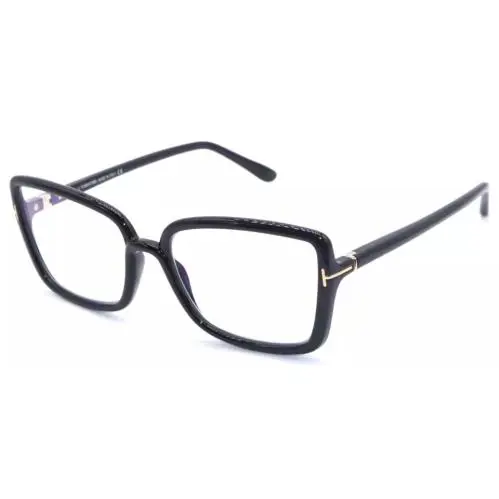 Tom Ford FT 5813 B 001 Shiny Black Blue Block Lens Eyeglasses 56mm
