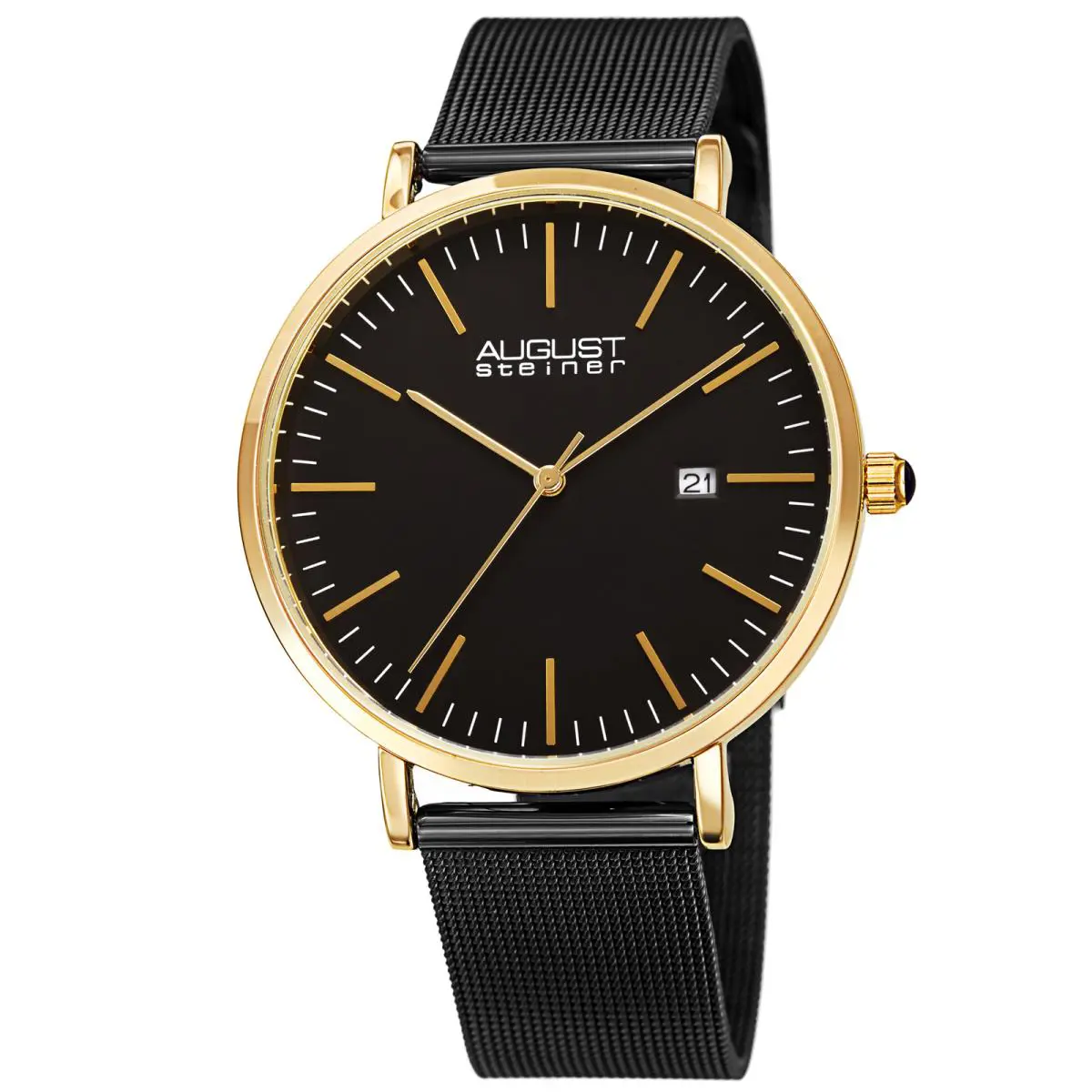 Men`s AS8283 Quartz Date Stainless Steel Mesh Bracelet Watch Black by August Steiner