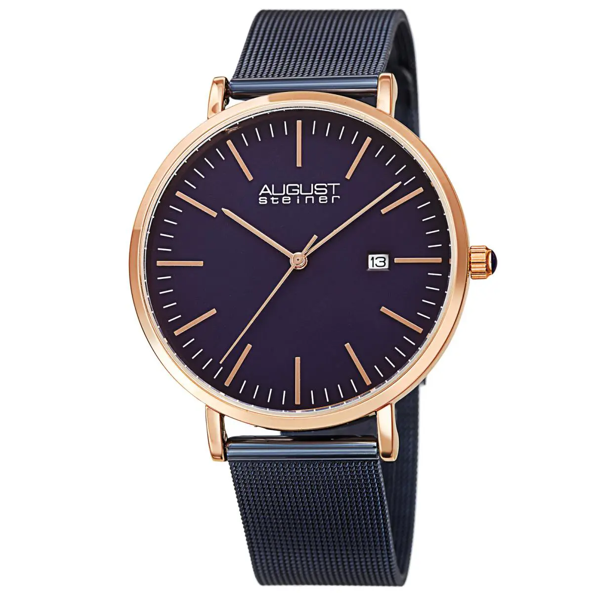 Men`s AS8283 Quartz Date Stainless Steel Mesh Bracelet Watch Blue by August Steiner