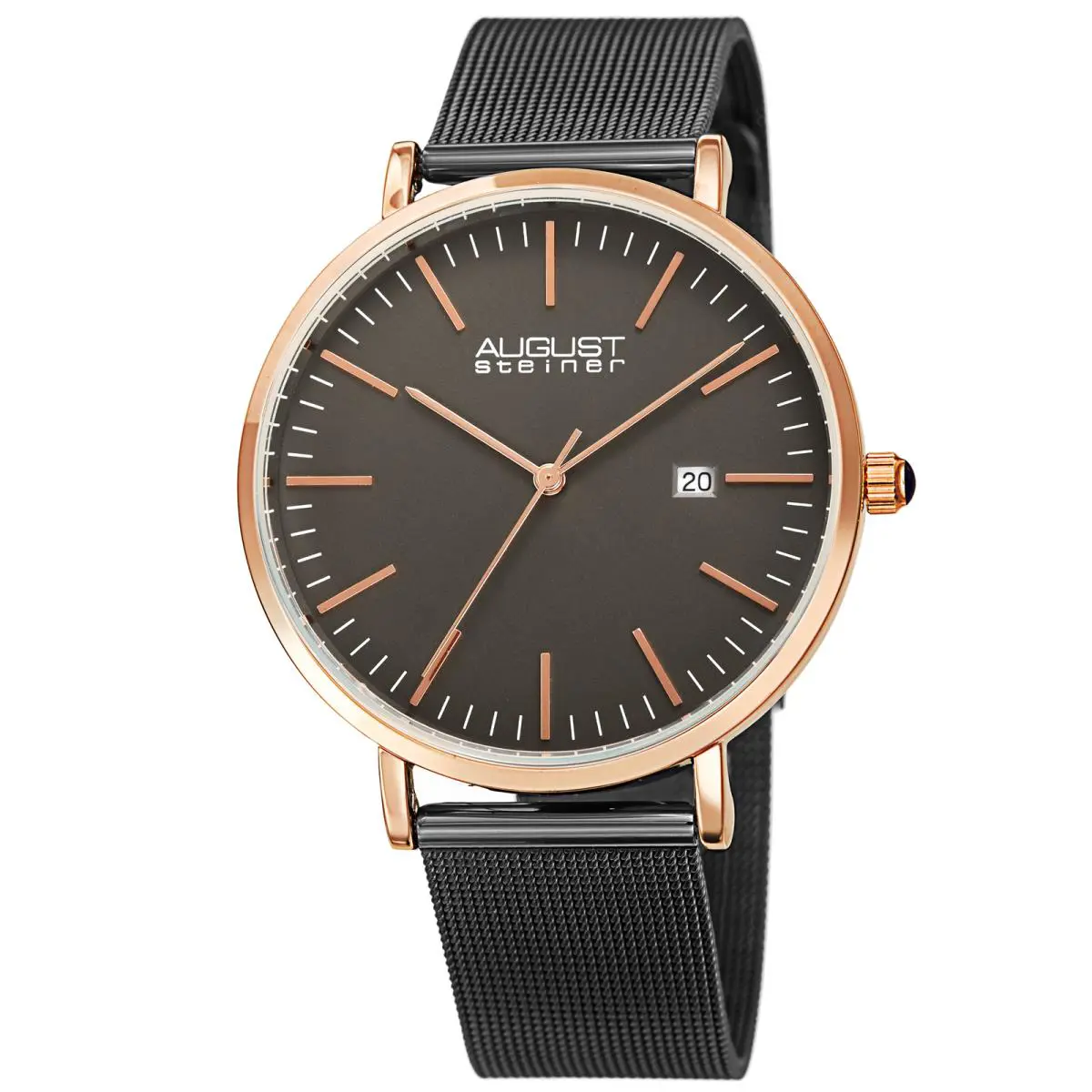 Men`s AS8283 Quartz Date Stainless Steel Mesh Bracelet Watch Gray by August Steiner