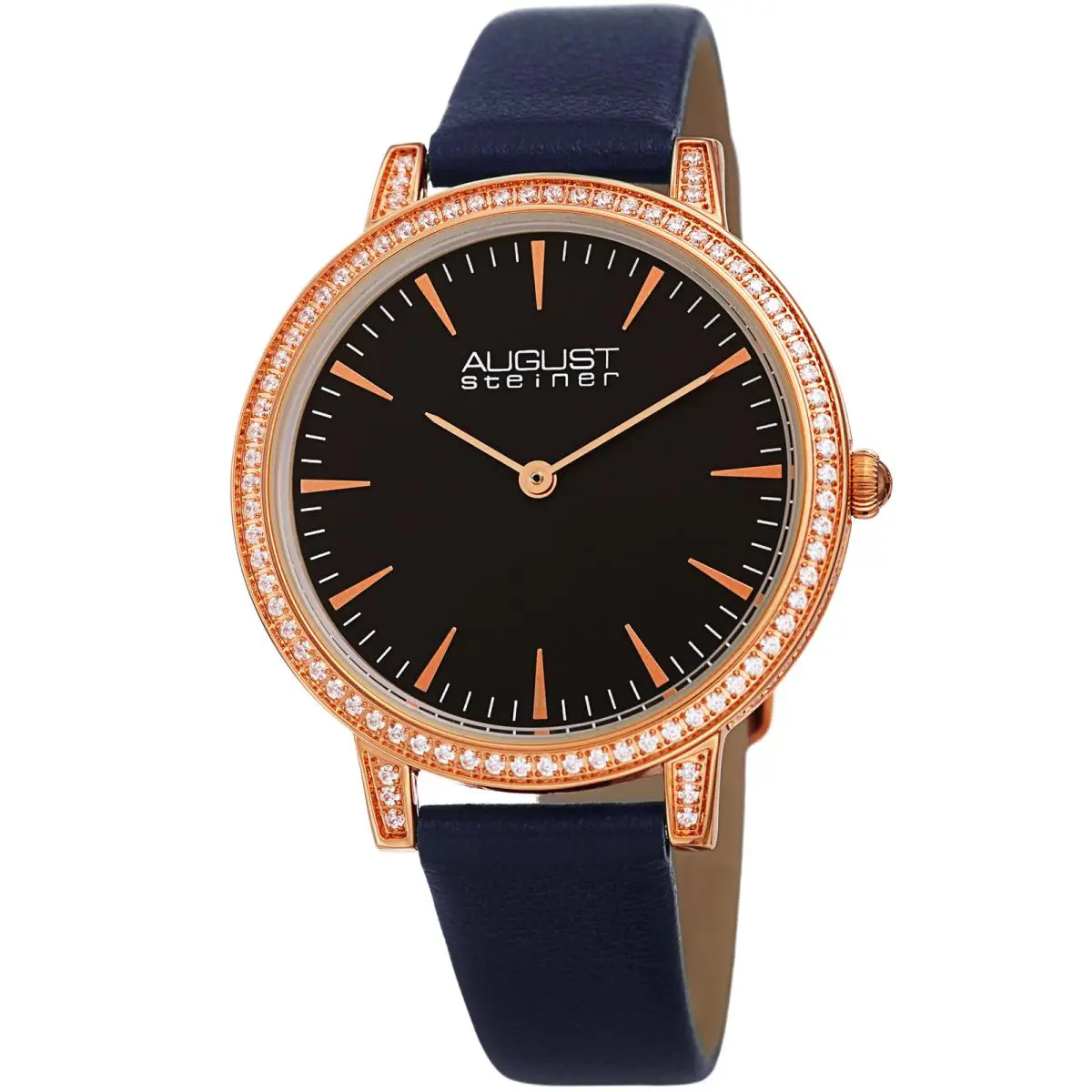 Women`s  AS8274 Quartz CZ Crystal Leather Strap Watch Blue by August Steiner