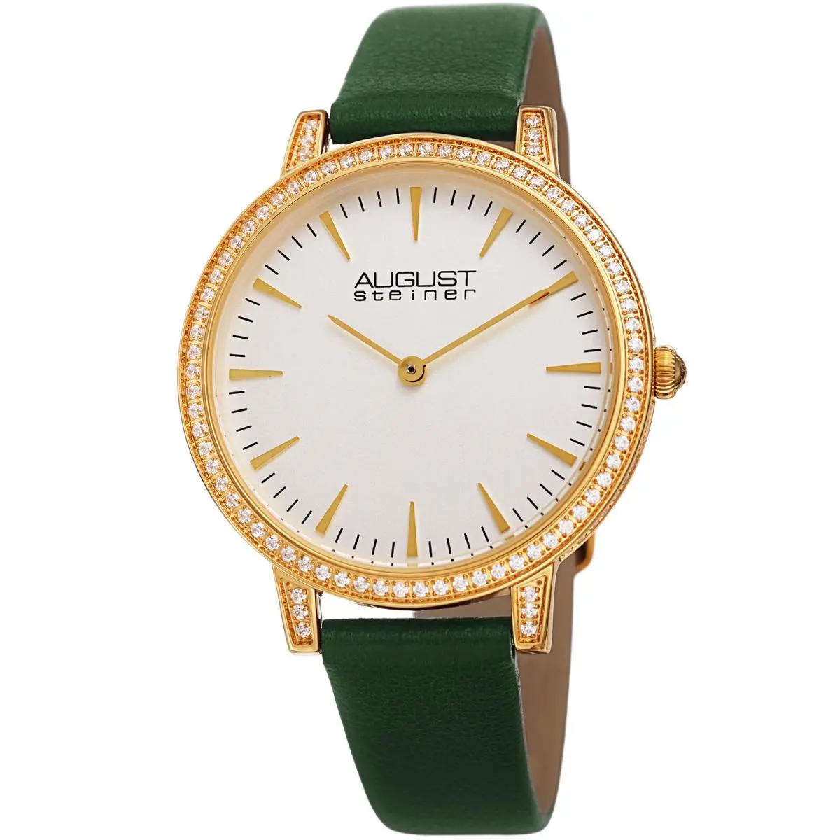 Women`s  AS8274 Quartz CZ Crystal Leather Strap Watch Green by August Steiner