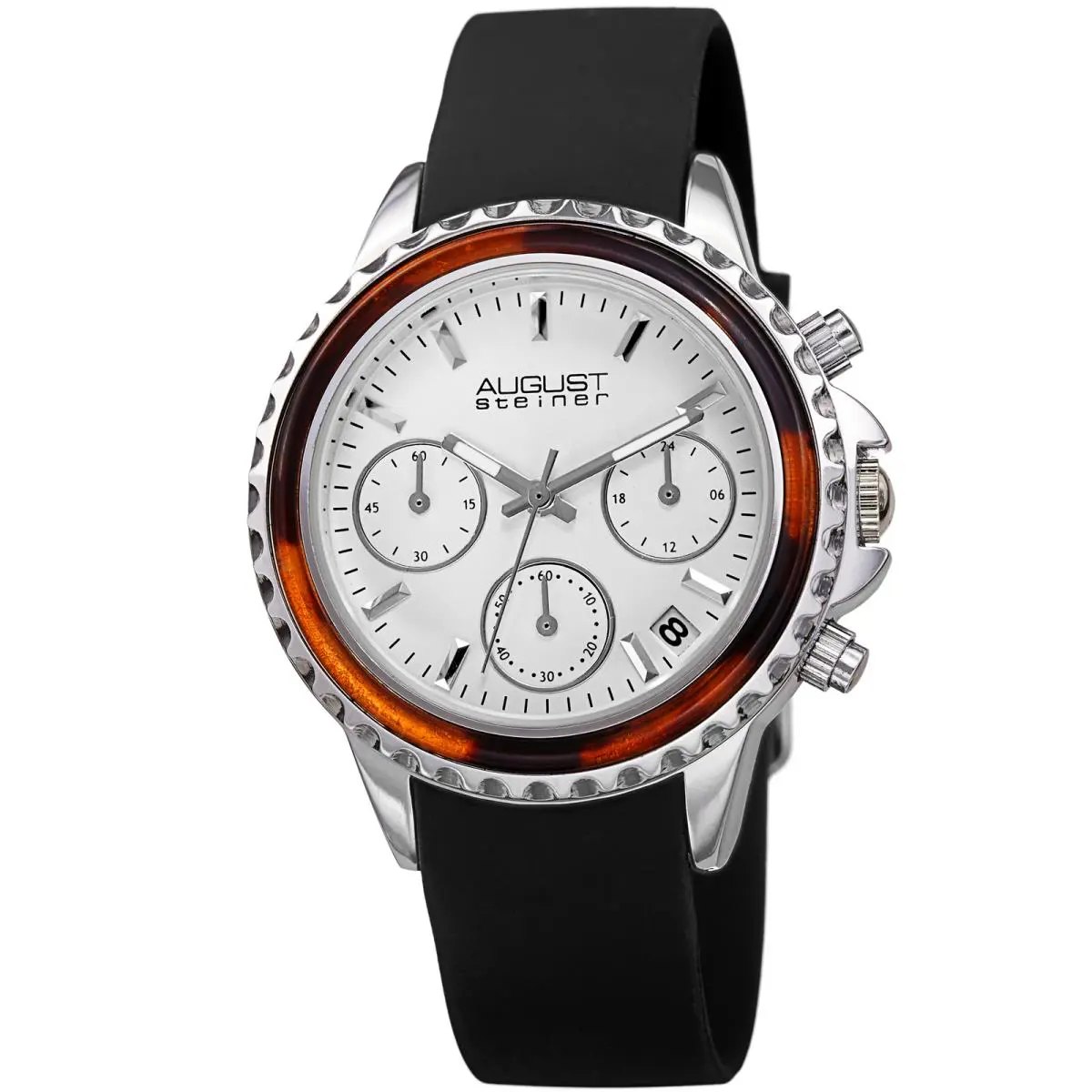 Women`s  AS8268 Quartz Chronograph Date Silicone Strap Watch Black by August Steiner