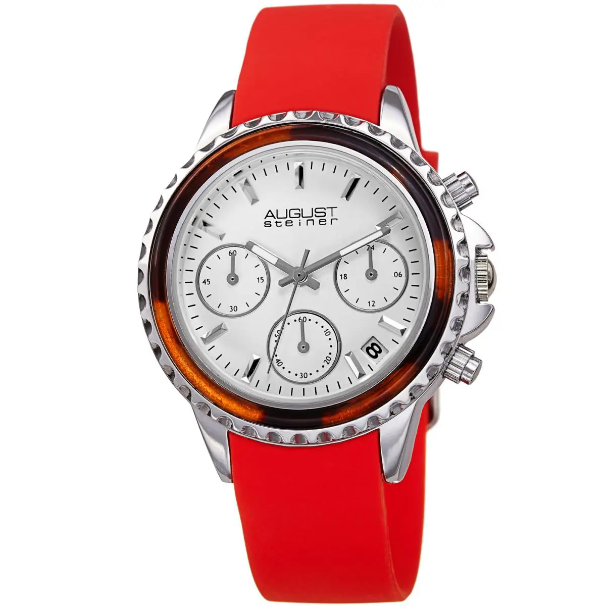 Women`s  AS8268 Quartz Chronograph Date Silicone Strap Watch Red by August Steiner