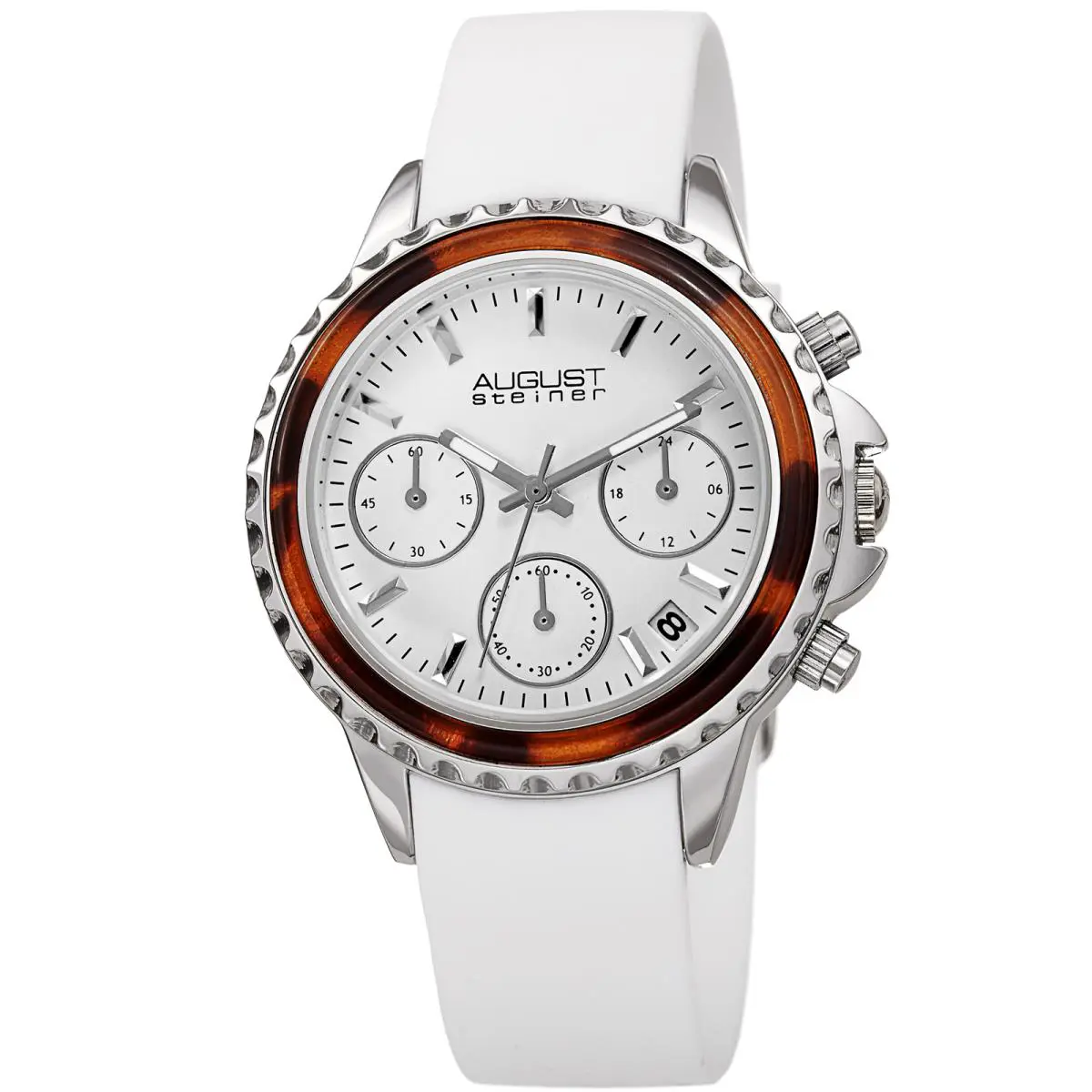 Women`s  AS8268 Quartz Chronograph Date Silicone Strap Watch White by August Steiner