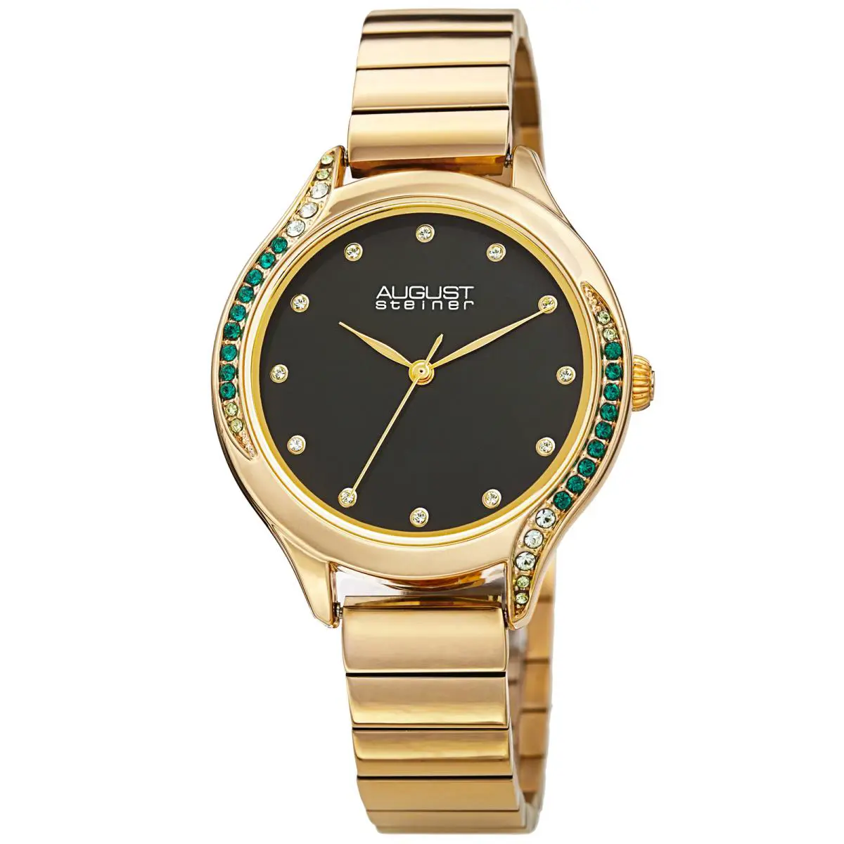 Women`s AS8279 Quartz Color Crystals Link Bracelet Watch Green by August Steiner