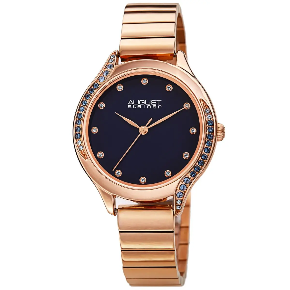Women`s AS8279 Quartz Color Crystals Link Bracelet Watch Navy by August Steiner