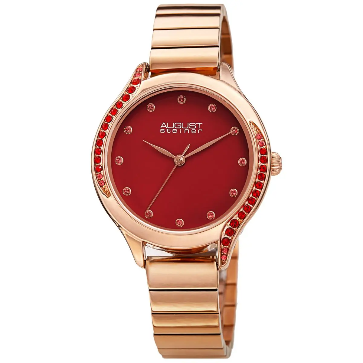 Women`s AS8279 Quartz Color Crystals Link Bracelet Watch Red by August Steiner