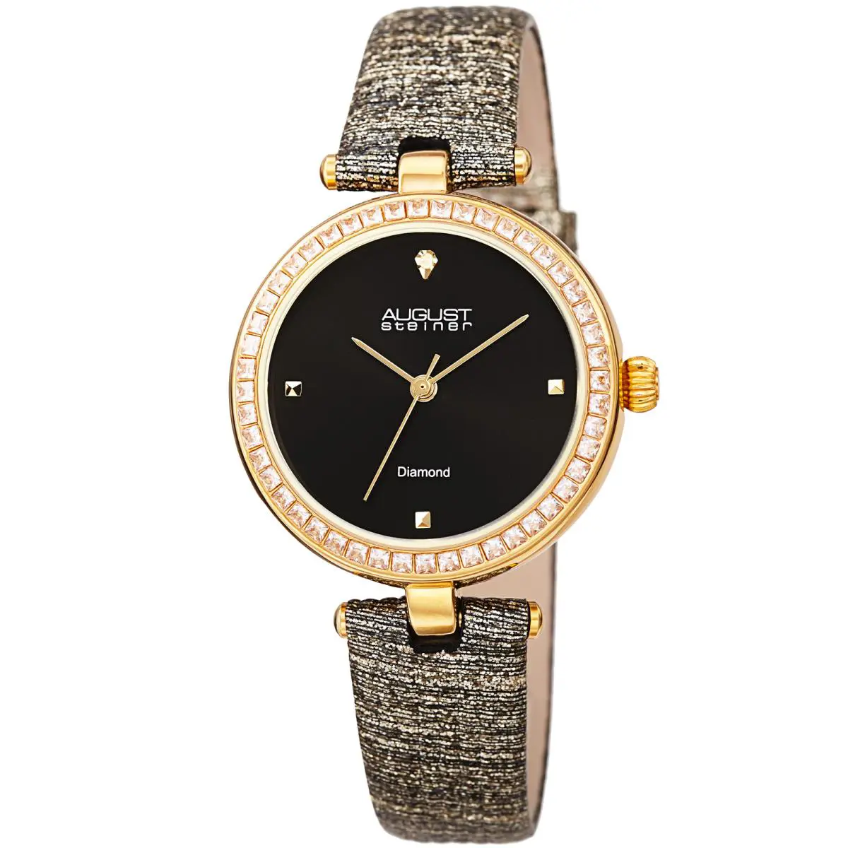 Women`s AS8280 Diamond Baguette Crystals Textured Leather Watch Gold by August Steiner
